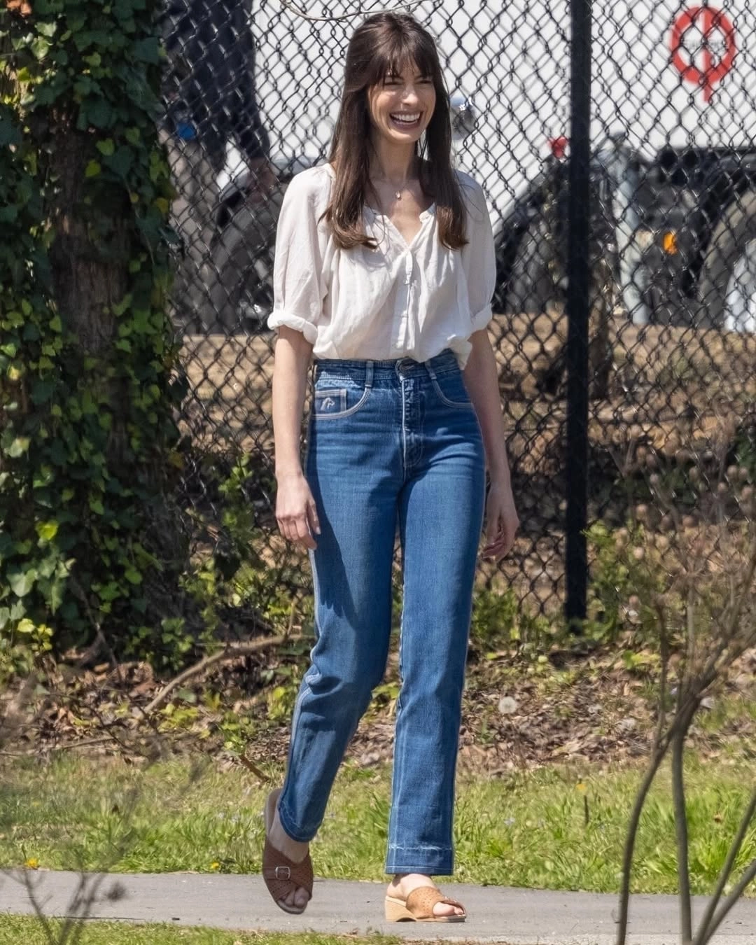 Anne Hathaway on the set for Flowervale Street