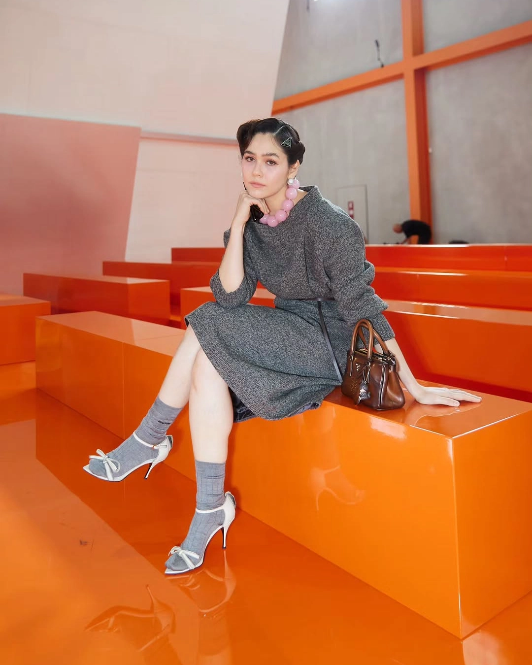 at the Prada s/s26 show during milan Fashion Week