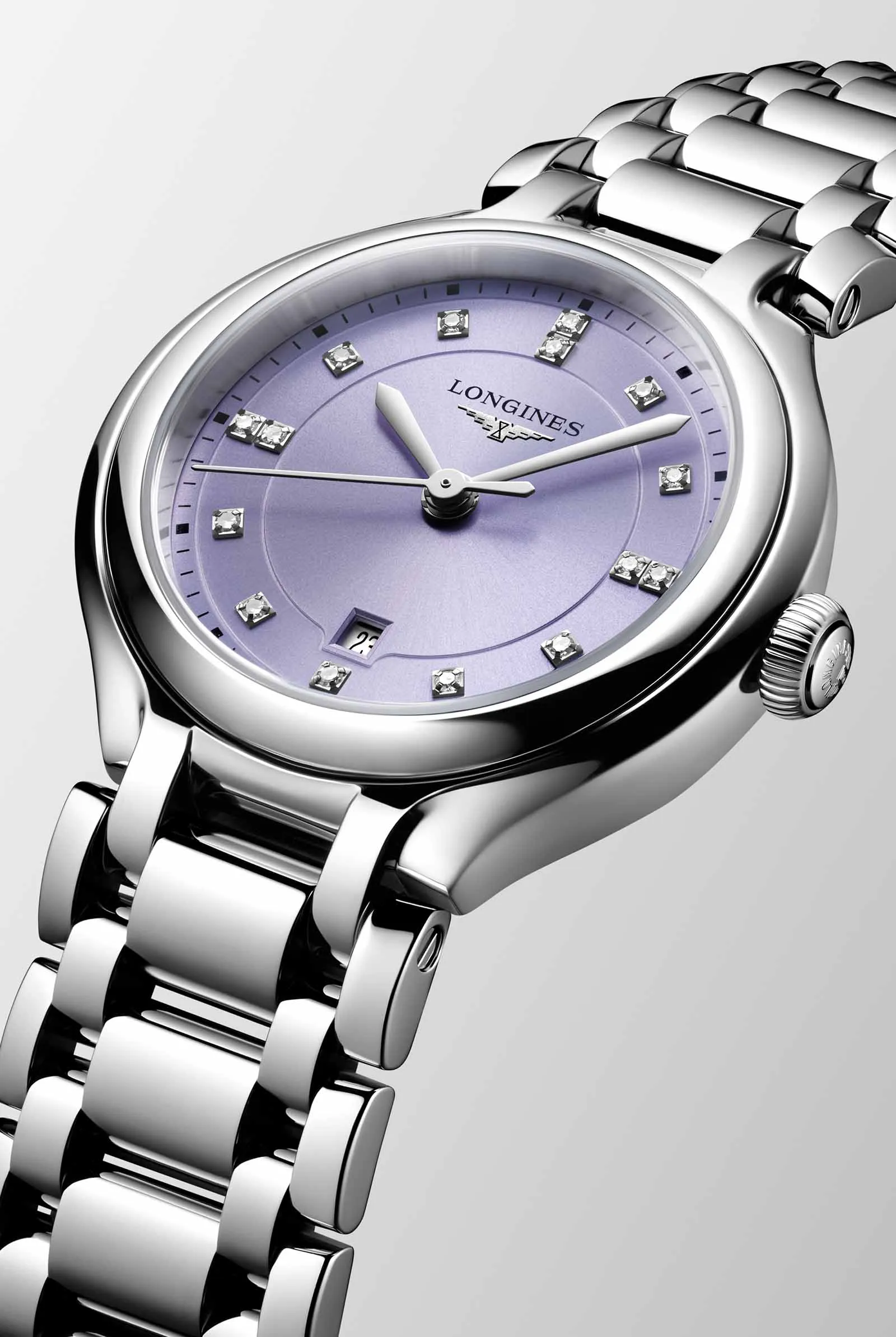 Longines PrimaLuna comes in a lavender mauve tone