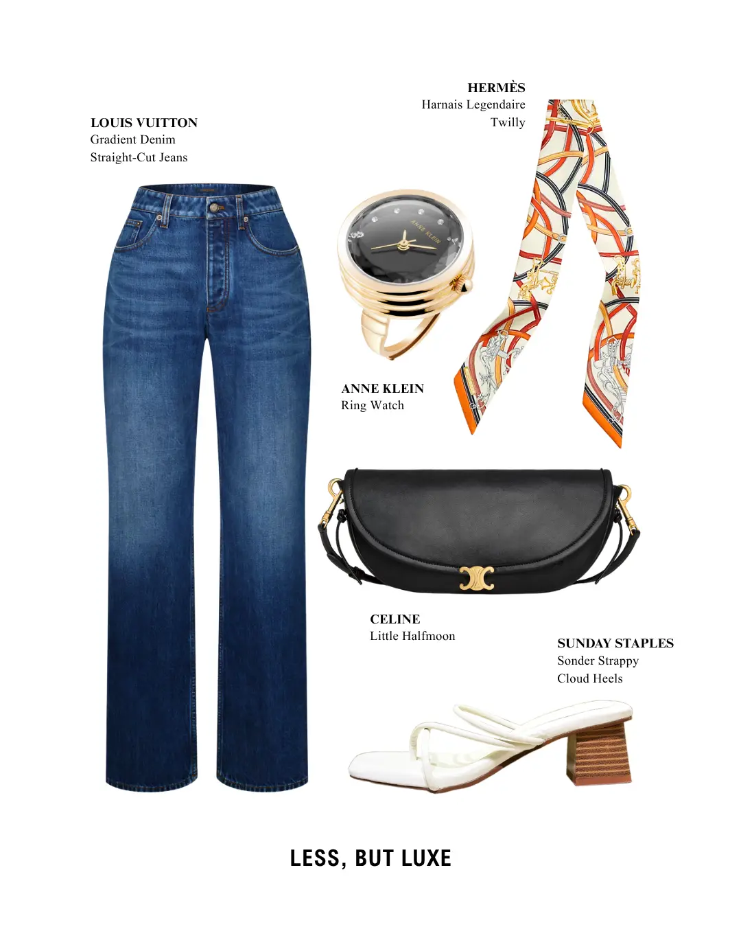Minimal luxury outfit with jeans and accessories