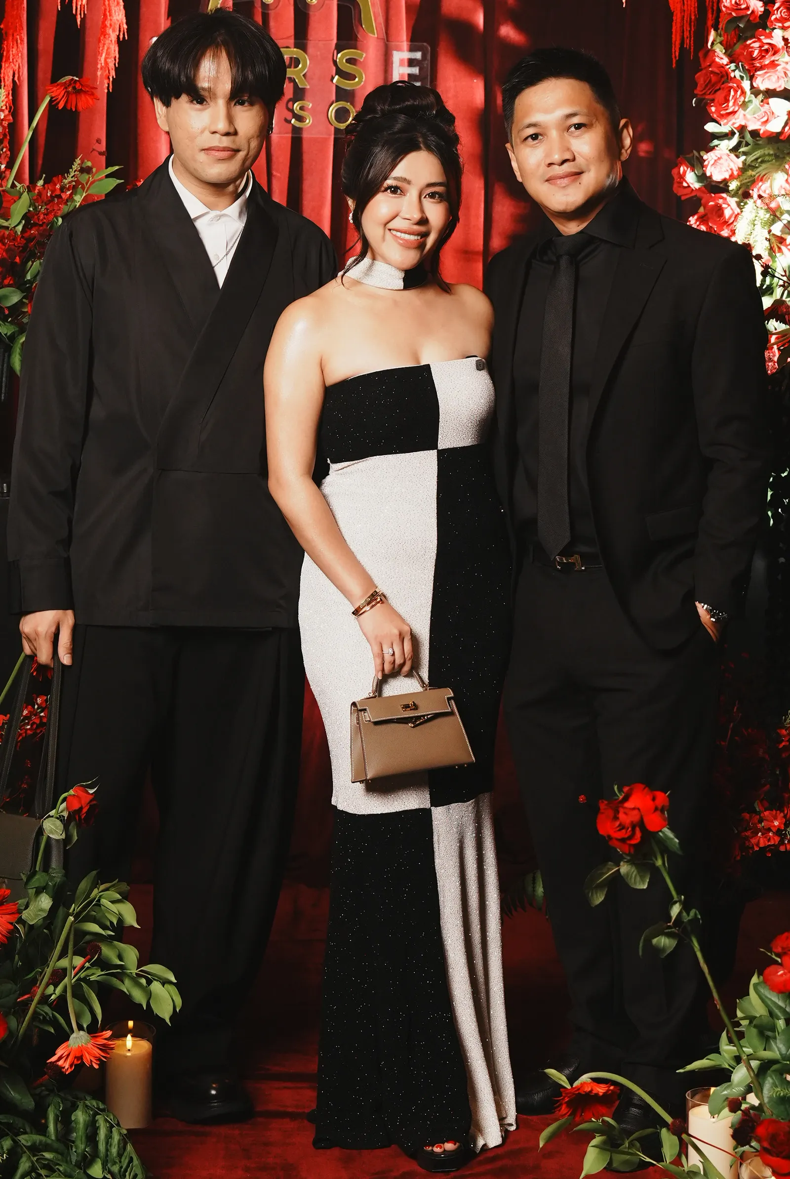 the purse maison family came to mega ball 2026 carrying confidence. From left to right, mark de roca, miss jay-ann claire bincal, and her husband ricky bincal