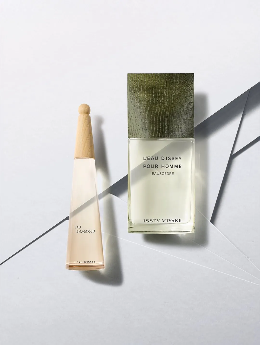 Issey Miyake L'Eau d'Issey Eau & Magnolia and L'Eau d'Issey Pour Homme Eau & Cèdre fragrances.