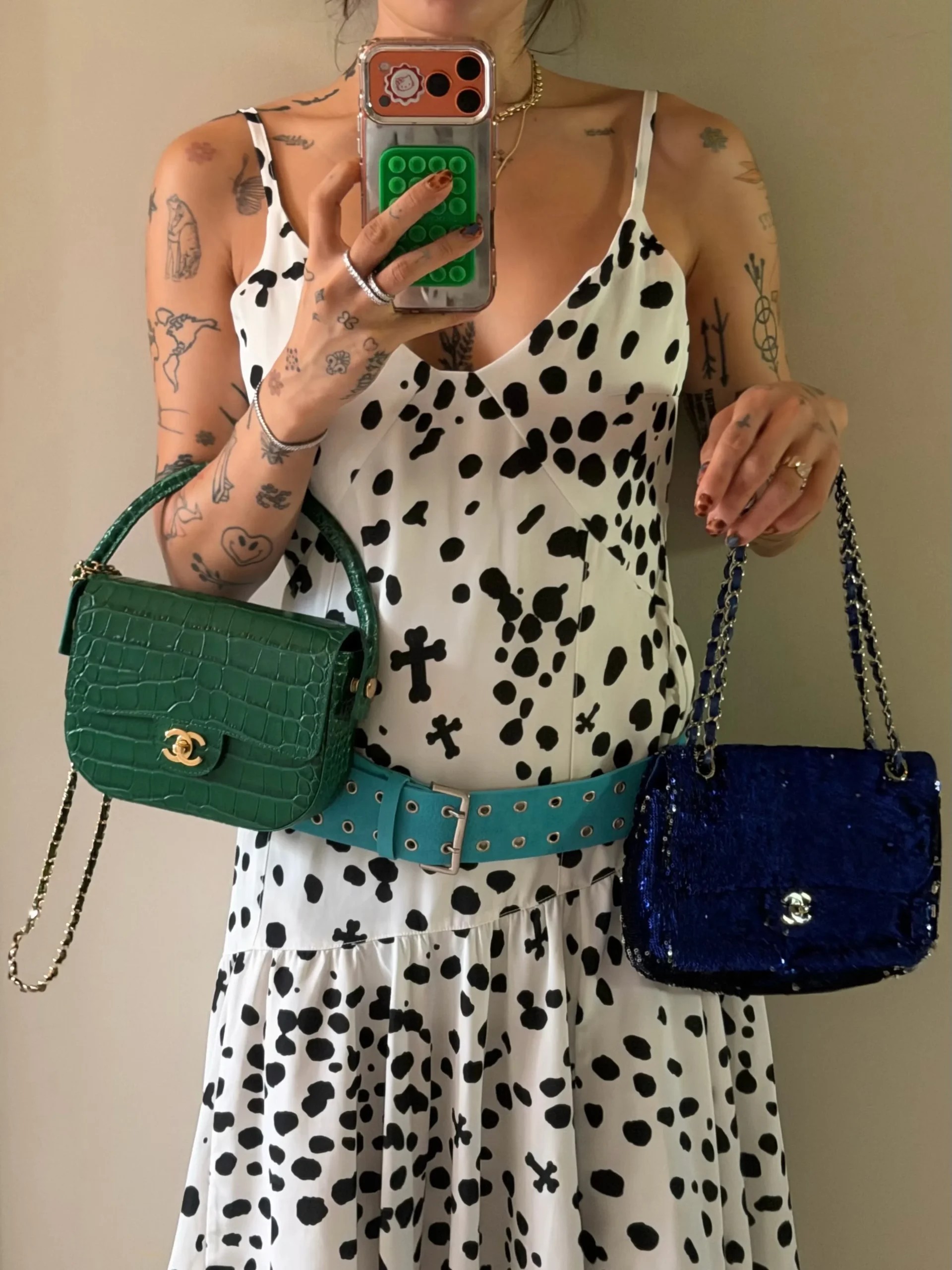 Chanel flap bags in Green and blue sequins