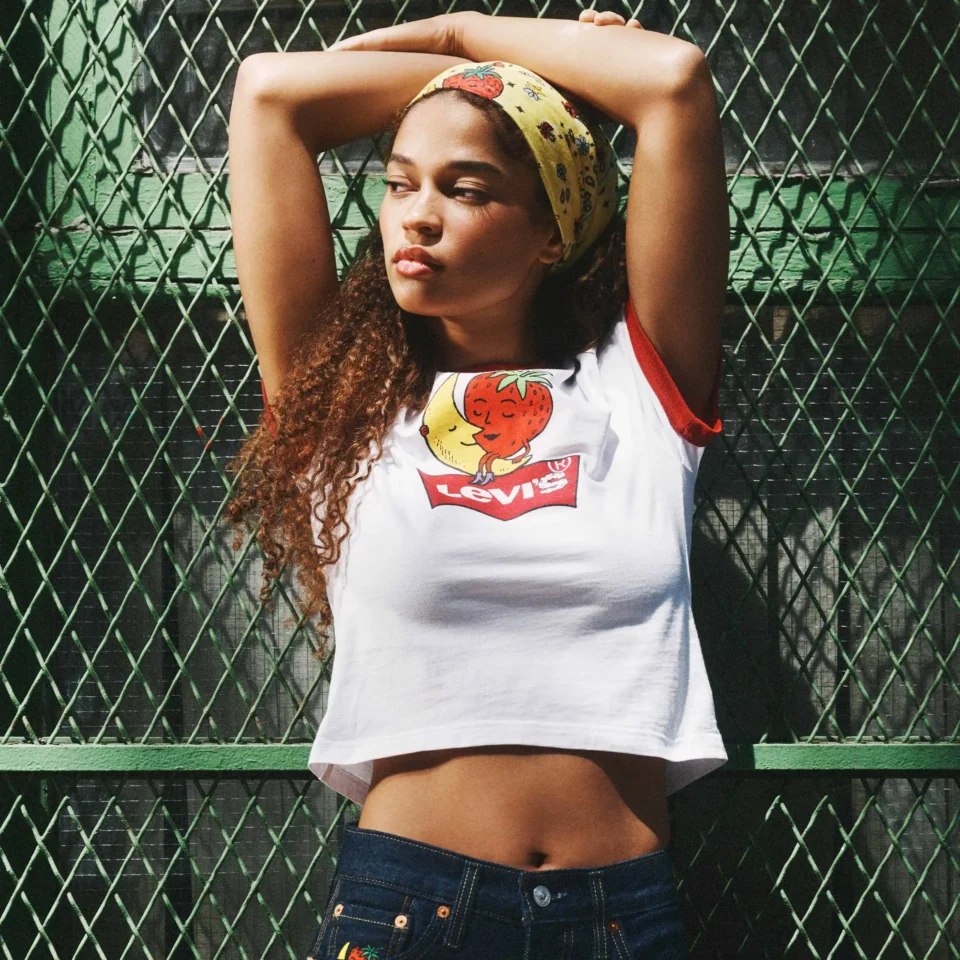 The model in her ringer tee