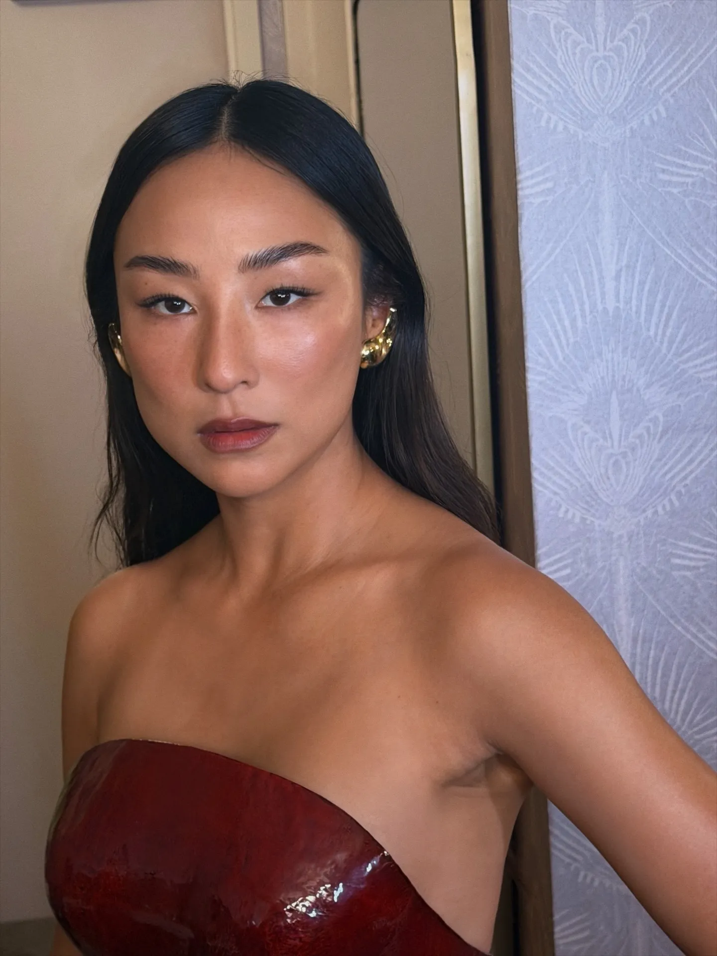 Greta Lee. Makeup by Nina park
