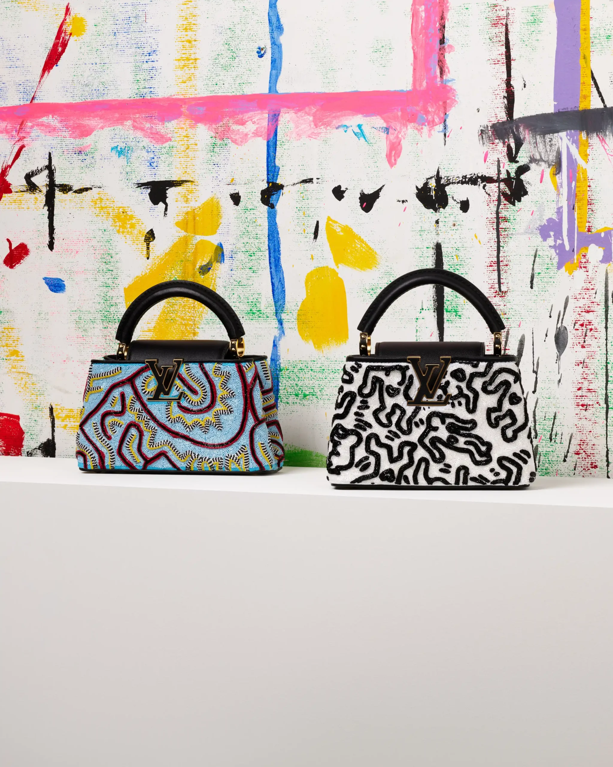 Louis Vuitton x Keith Haring: Capucines East-West Mini Maze & Capucines Mini Figures