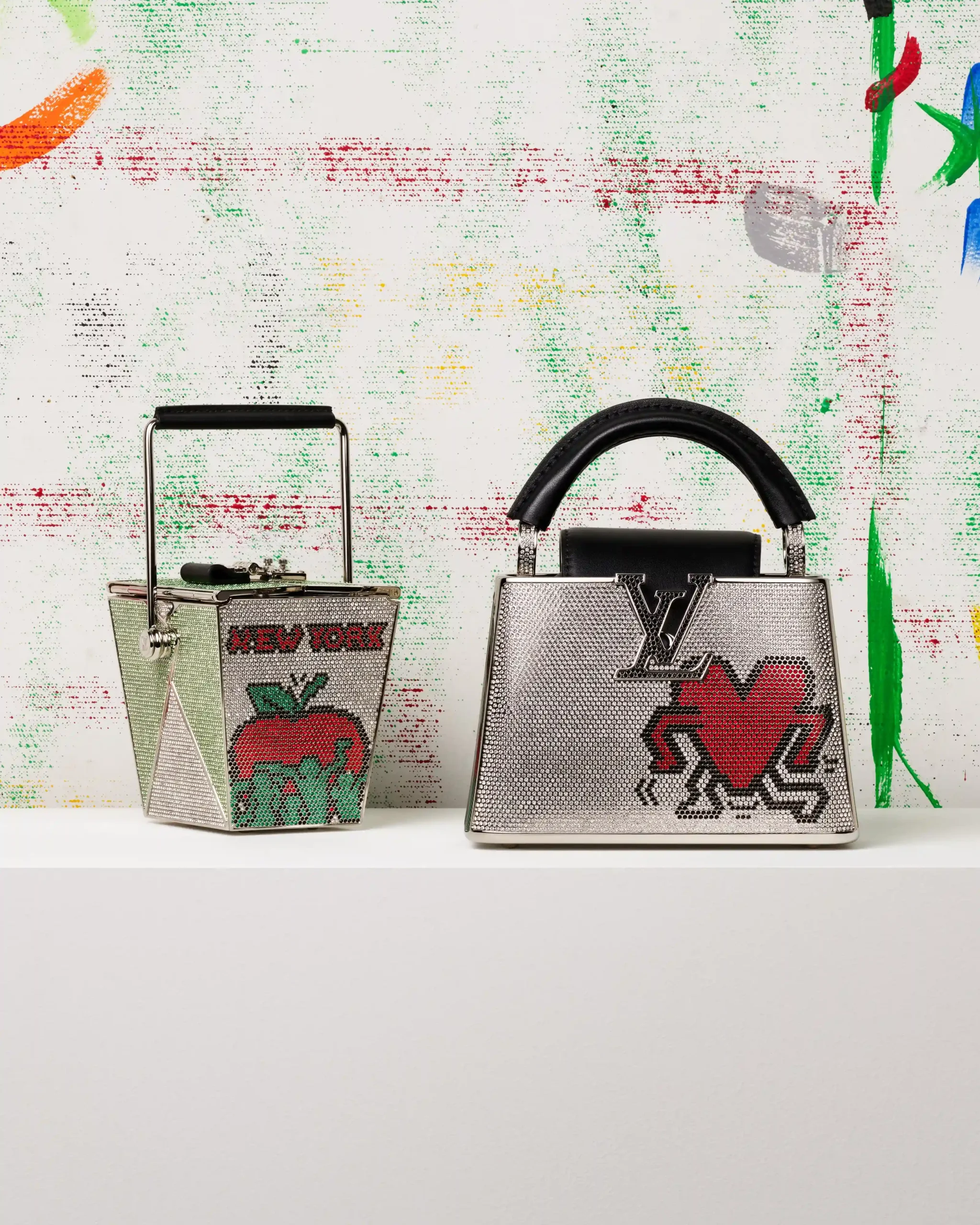 Louis Vuitton x Keith Haring: Noodle Box New York City & Minaudière Capucines Nano Running Heart