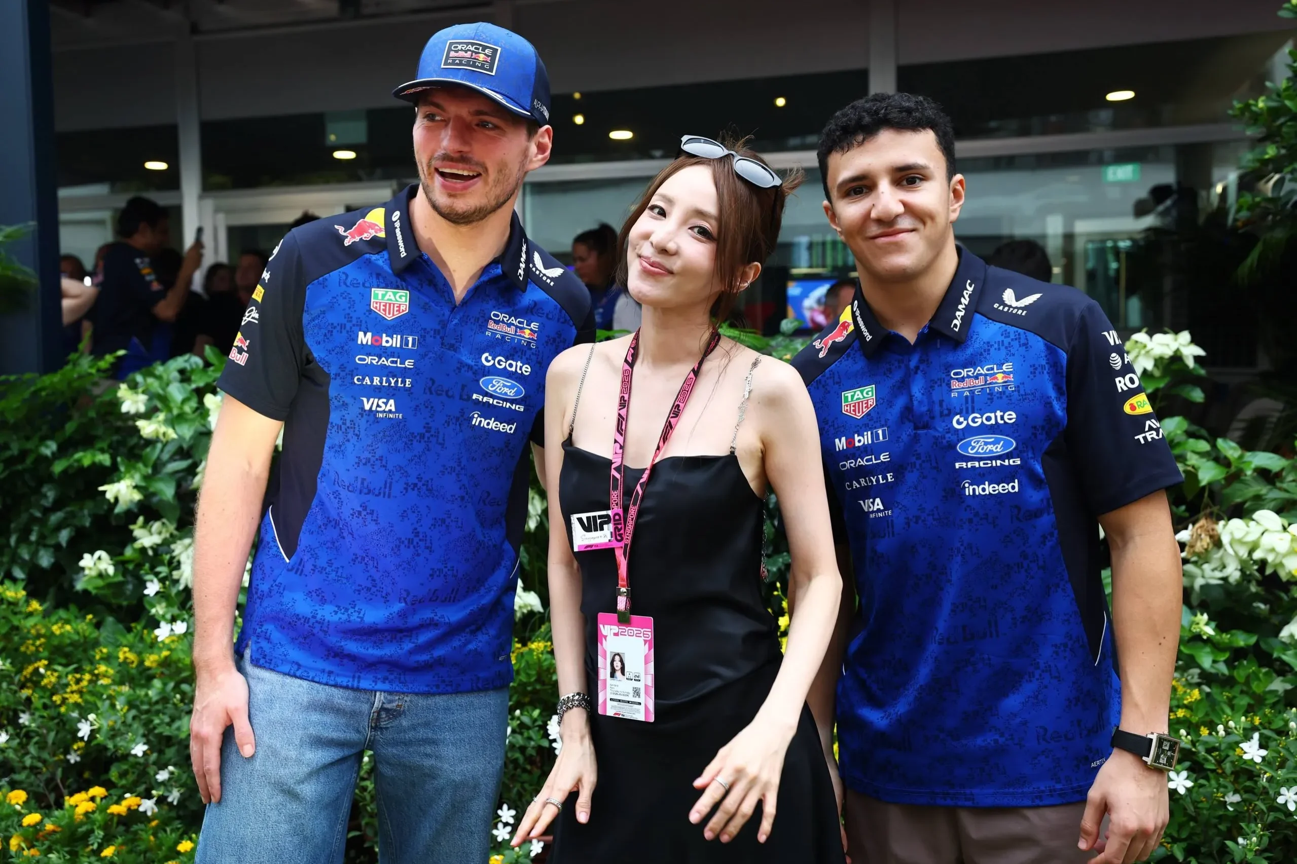 Max Verstappen, Sandara Park, and Isack Hadjar